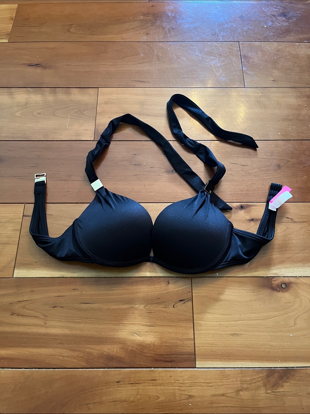 Victoria's Secret Black Push-Up Halter bikini top.